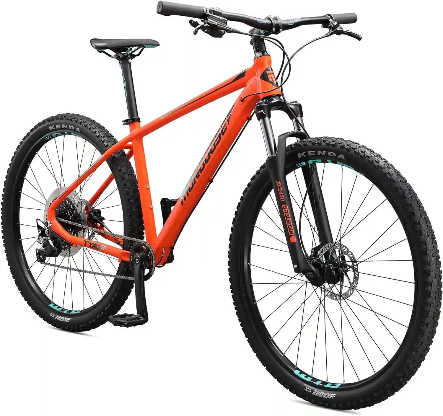 Una de las Mejores Bicicletas de montaña Mongoose Tyax Comp, cuadro de aluminio, horquilla de suspensión, 24 velocidades-Naranja
