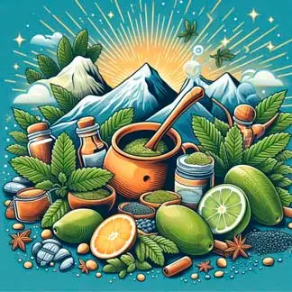 Mate cerámica con bombilla contiene la yerba mate, hojas de yerba mate acompañado de limón, bebida saludable, no estacional